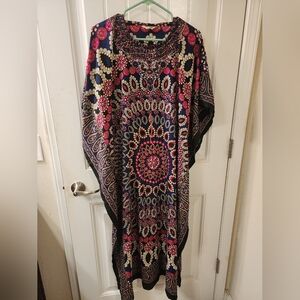 Mystique Kaftan Printed Boho Caftan Dress One Size Navy Pink Tassel